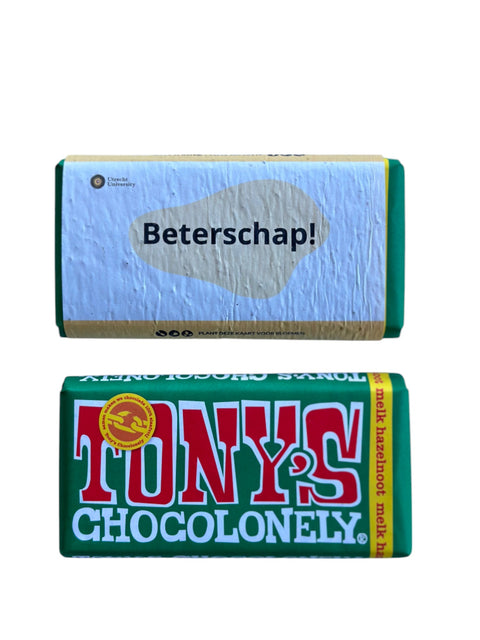 Tony's Chocolonely reep met wikkel van groeipapier