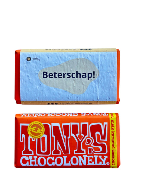 Tony's Chocolonely reep met wikkel van groeipapier