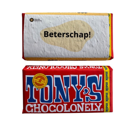 Tony's Chocolonely reep met wikkel van groeipapier