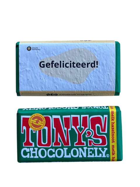 Tony's Chocolonely reep met wikkel van groeipapier