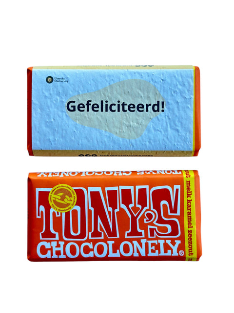 Tony's Chocolonely reep met wikkel van groeipapier