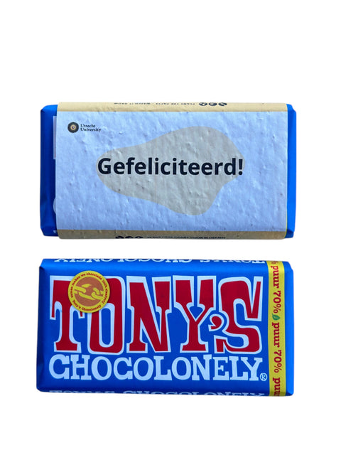 Tony's Chocolonely reep met wikkel van groeipapier