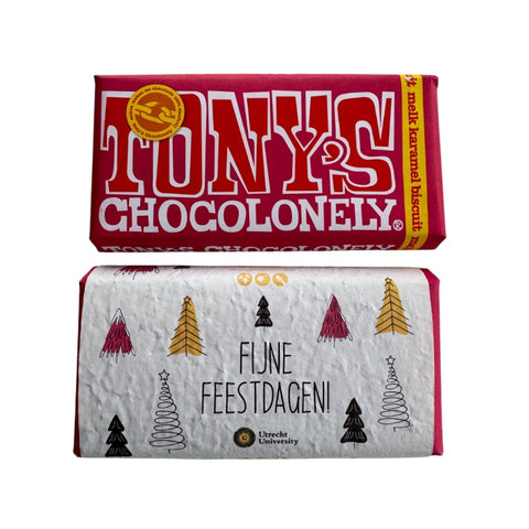 Tony's Chocolonely reep met Kerst wikkel van groeipapier