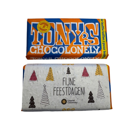 Tony's Chocolonely reep met Kerst wikkel van groeipapier