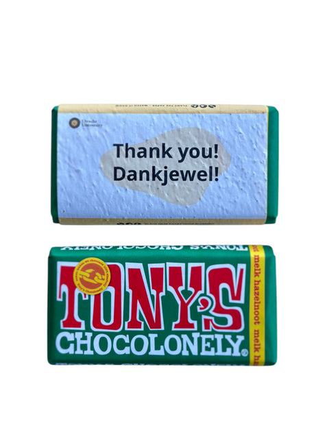 Tony's Chocolonely reep met wikkel van groeipapier