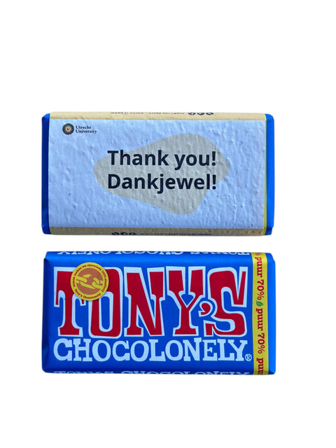 Tony's Chocolonely reep met wikkel van groeipapier