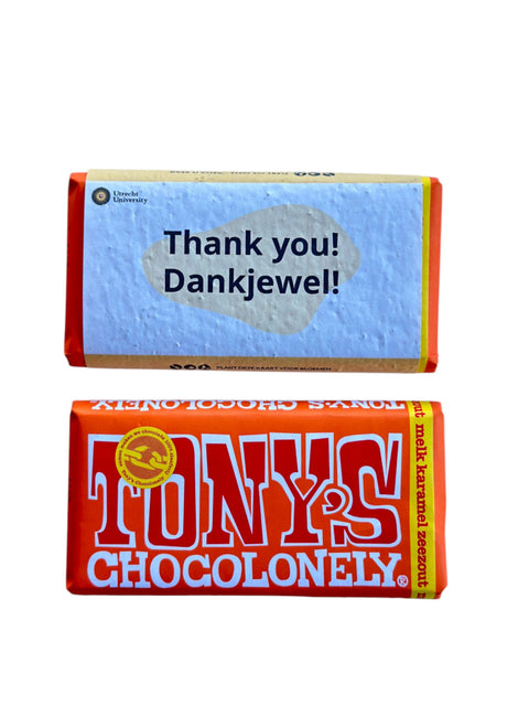 Tony's Chocolonely reep met wikkel van groeipapier