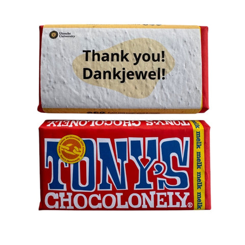 Tony's Chocolonely reep met wikkel van groeipapier